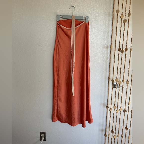 Fortunate One Kinase Maxi Dress- Coral Pink Sunset Color 2 Piece Dresss - Picture 4 of 9